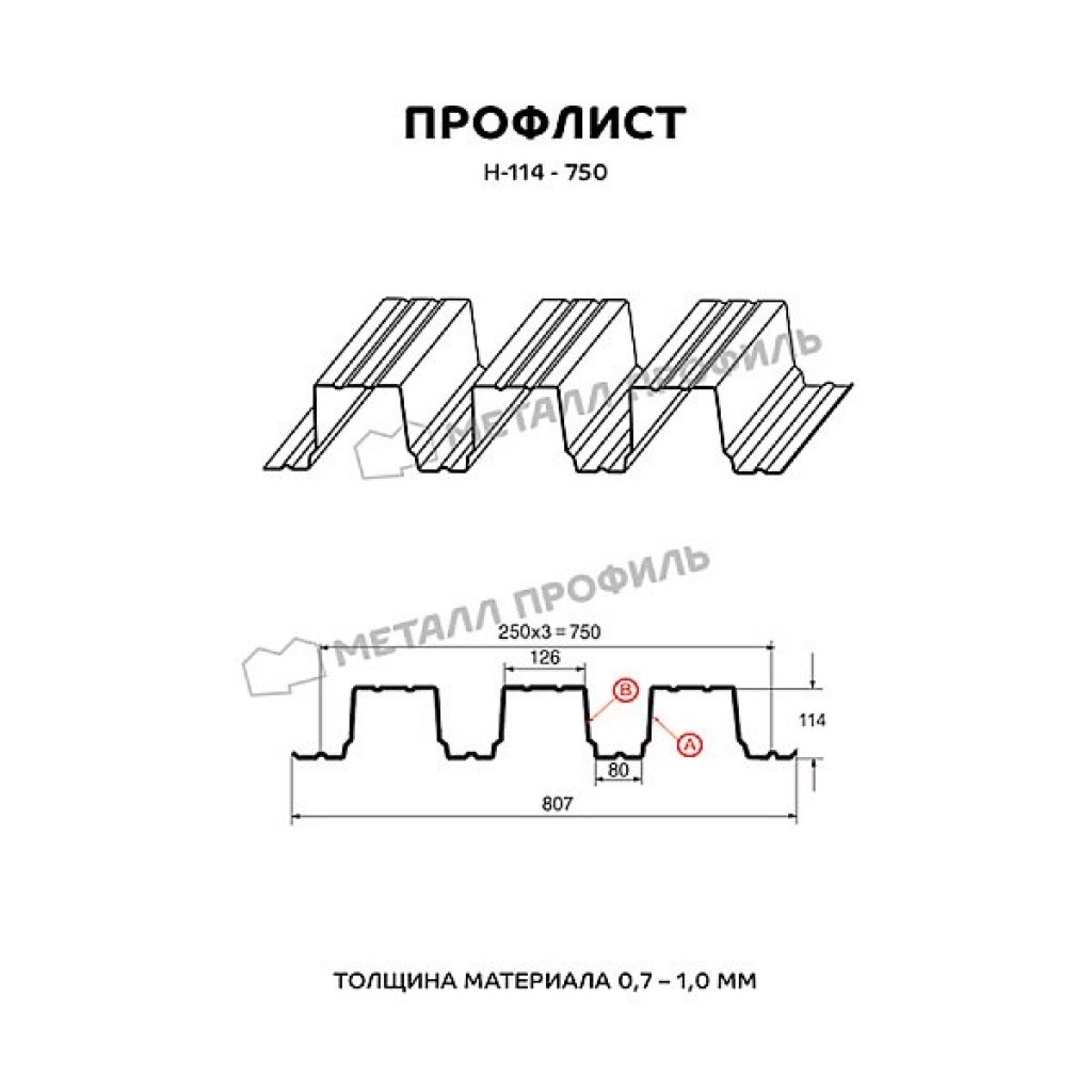 Профлист Н114 A ОЦ-01 0.8 оцинкованный