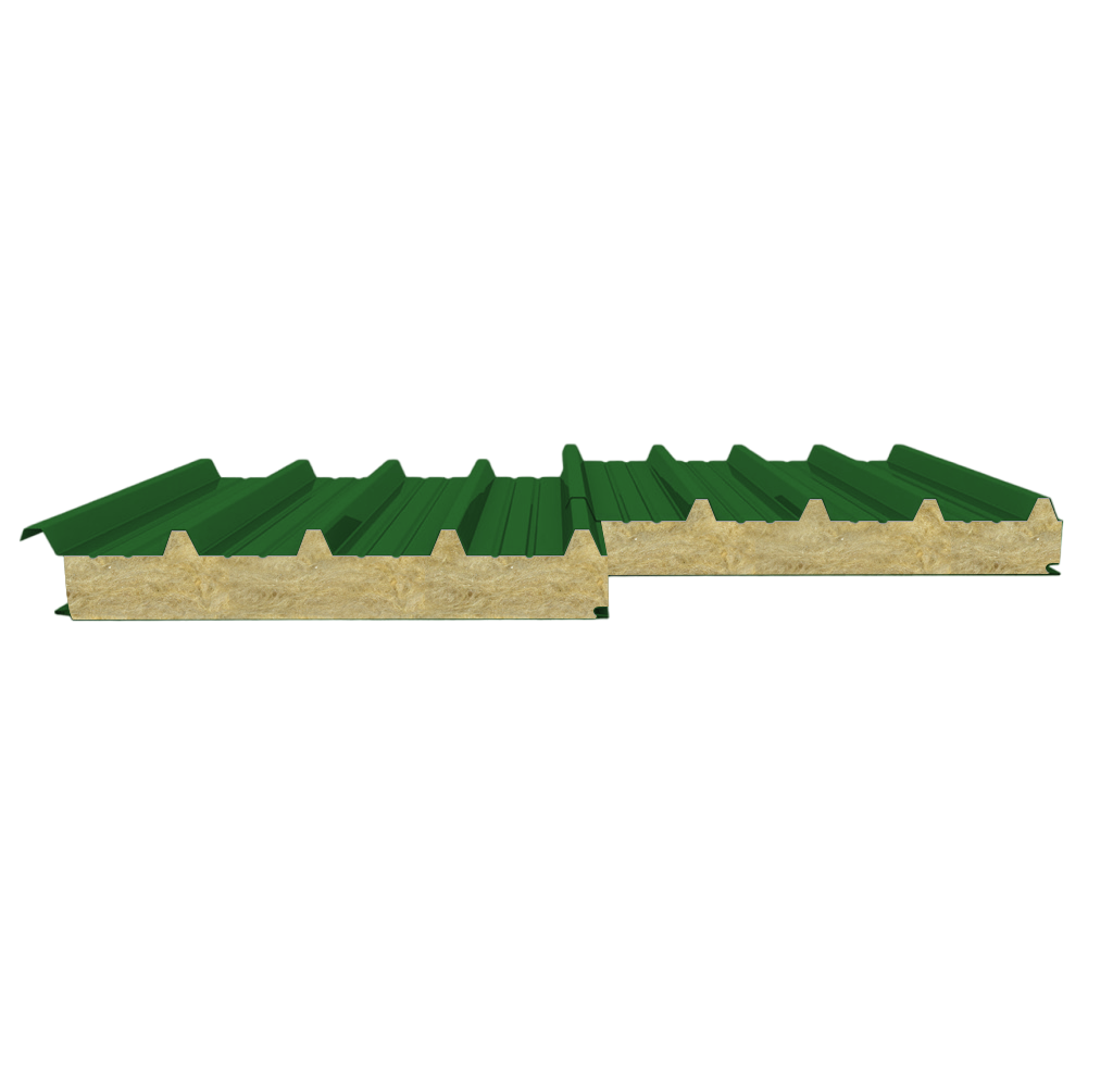 Сэндвич-панель кровельная с минеральной ватой 80 (0,6/0,5) зеленая листва 1000 мм
