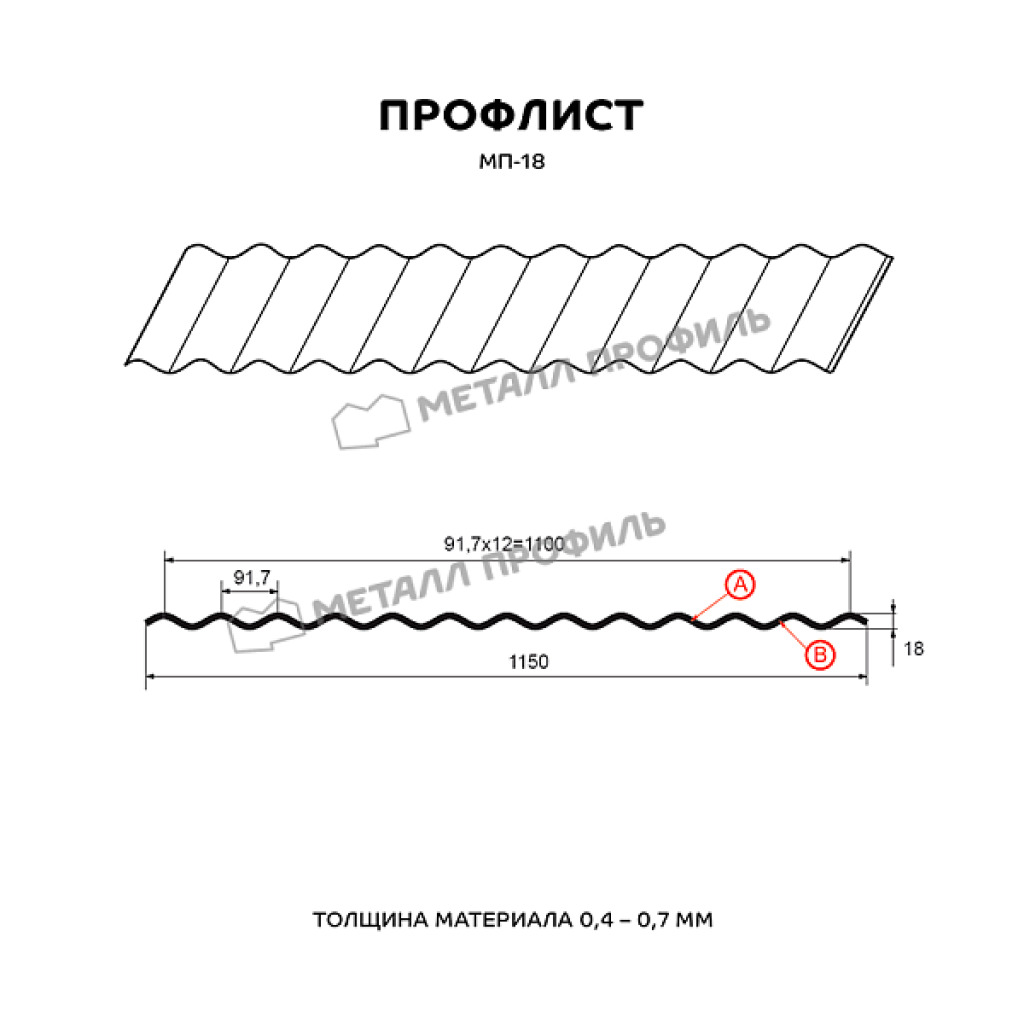Профлист МП18 A Полиэстер-01 0.45 RAL 7024 серый графит