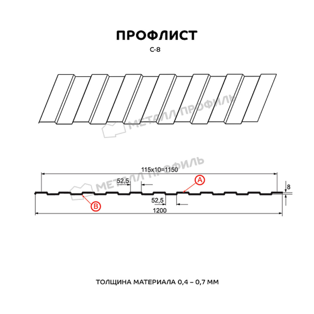 Профлист С8 A ОЦ 0.28 оцинкованный